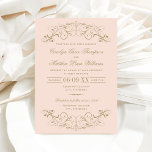 Hochzeit mit Vintagem Blush und antikem Gold Geblü Einladung<br><div class="desc">Dekorative Wirbel und Schnörkel umrahmen dieses Vintage,  inspirierte Hochzeitsdesign. Rosa Blush und antikes Gold. Personalisieren Sie den benutzerdefinierten Text für Ihre Ehezeremonie und Ihren Empfang.</div>
