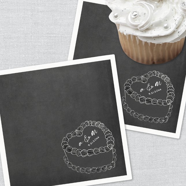 Hochzeit mit Vintagem Kuchen auf Handzeichnung Serviette (Hand Drawn Vintage Cake Chalkboard Wedding Napkins)