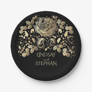 Hochzeit mit Vintagem Schwarz und Gold Pappteller