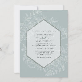 Hochzeit mit weichem grünen geometrischen Blumenmu Einladung