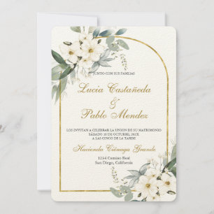 Hochzeit mit weißer Blüte - Spanisch Einladung