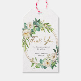 Hochzeit mit weißer Blüte und Gold Danke, dass Sie Geschenkanhänger