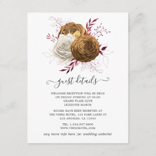 Hochzeit mit weißer, burgunischer und goldener Flo Begleitkarte