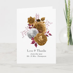 Hochzeit mit weißer, burgunischer und goldener Flo Dankeskarte