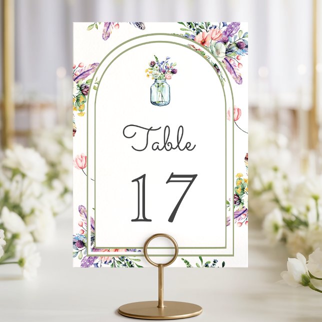 Hochzeit mit Wildblumen-Mason-Glas-Bogen Tischnummer (Von Creator hochgeladen)