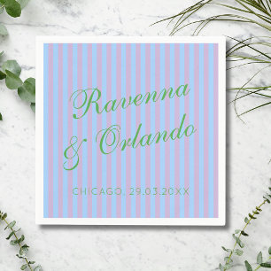 Hochzeit mit Zitrusgrün, Retroblau und rosa Streif Serviette