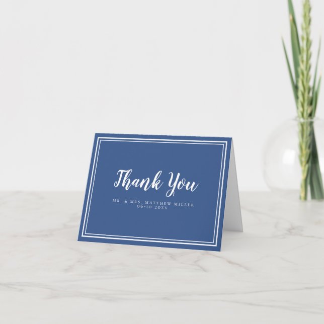 Hochzeit Modern Blue White Minimalistisch Simple Dankeskarte (Vorderseite)