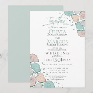 Hochzeit Modern Seashells Coral Aquamarin Green Einladung