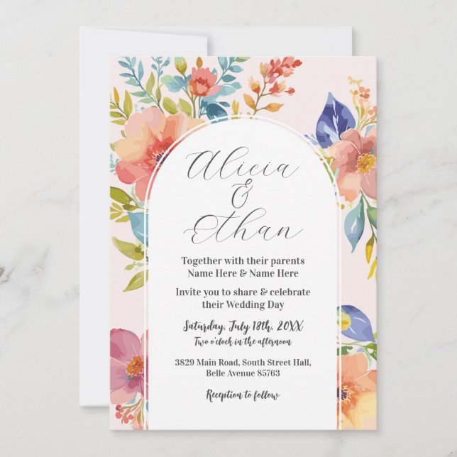 Hochzeit Moderne Blume Stilvolles Rosa Einladung (Vorderseite)