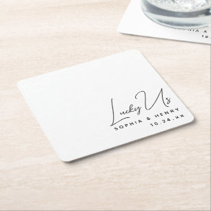 Hochzeit Moderne Elegante Fun Bride Groom Lucky Us Rechteckiger Pappuntersetzer