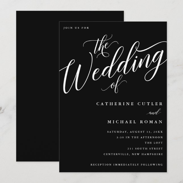Hochzeit, Moderne Geblüht Schrift Einladung (Vorne/Hinten)