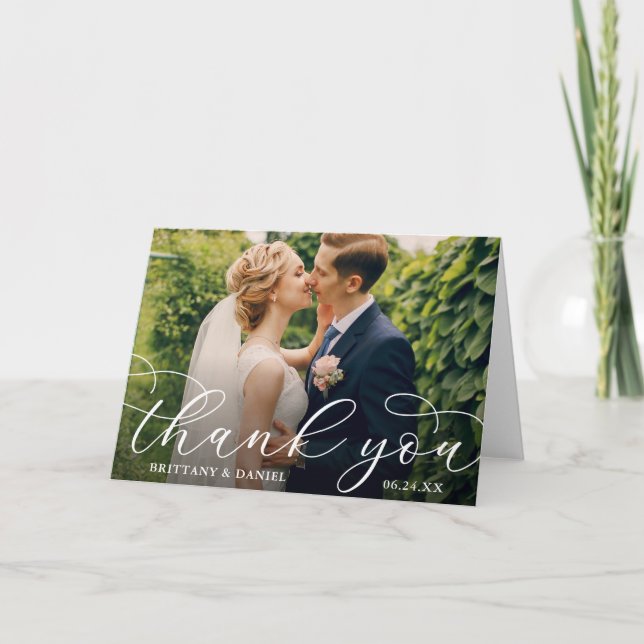 Hochzeit Moderne Kalligrafie - Foto Falten Dankeskarte (Vorderseite)