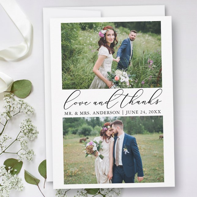 Hochzeit Moderne Minimalistische Kalligraphie 2 Fo Dankeskarte (Customize to add text or more photos to back of card.)