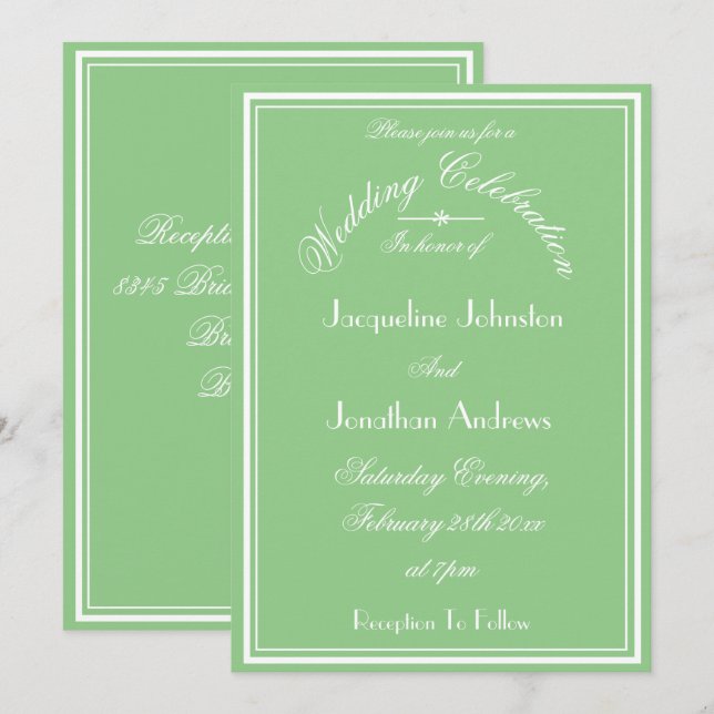 Hochzeit Moderne schicke, weiche Grüne Braut Hochz Einladung (Vorne/Hinten)