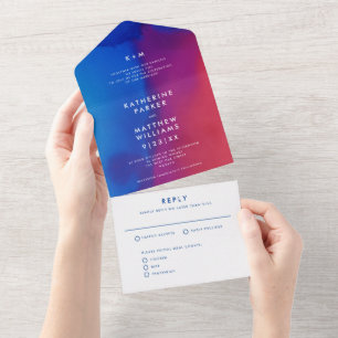 Hochzeit moderner Wasserfarben All In One Einladung