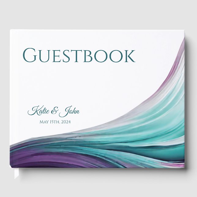 Hochzeit Modernes, Abstrakt-Lila und Aquamarin- Gästebuch (Vorderseite)