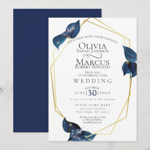 Hochzeit   Modernes Deep Indigo Blue und Gold Einladung