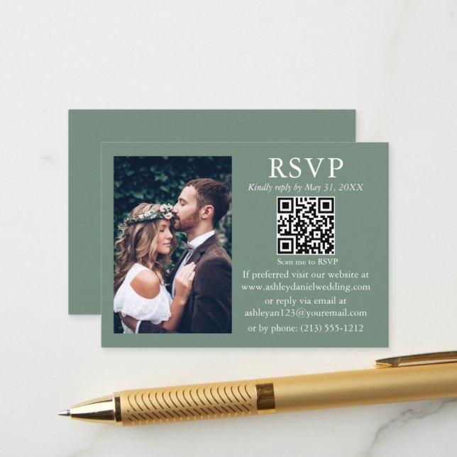 Hochzeit Modernes Minimalistisches Foto Sage Green Begleitkarte (Vorderseite/Rückseite Beispiel)