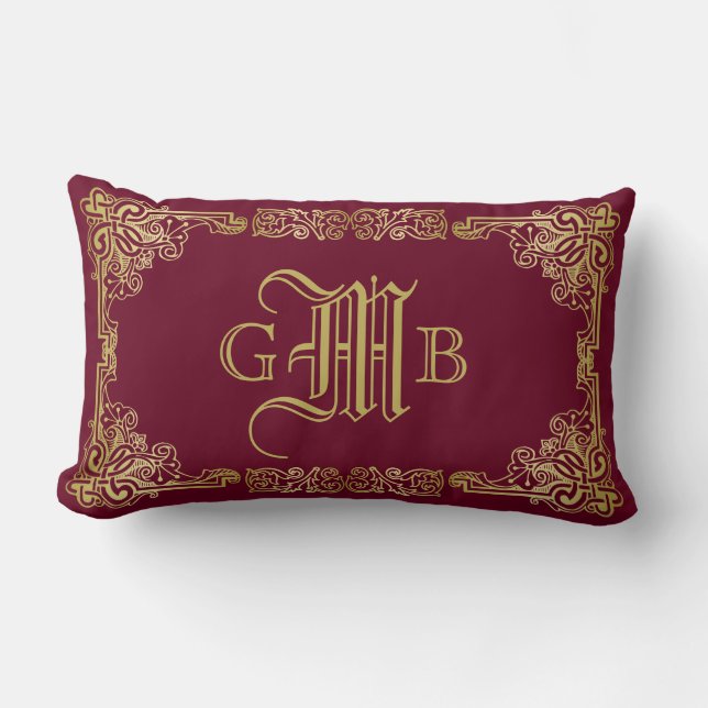 Hochzeit Monogram Classic Gold Frame Burgund Lendenkissen (Vorderseite)