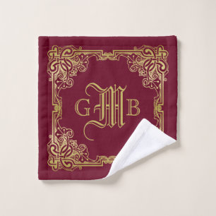 Hochzeit Monogram Classic Gold Frame Burgund Waschlappen