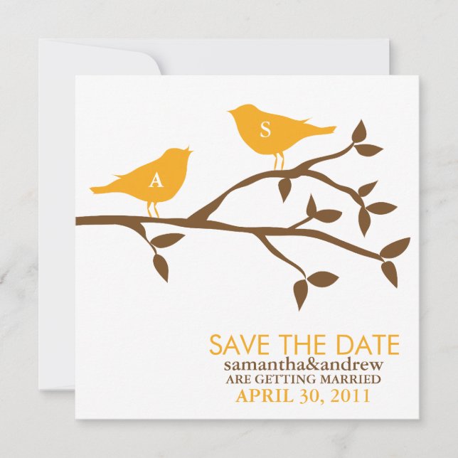 Hochzeit Monogram Liebesvögel Save the Date (Vorderseite)