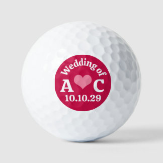 HOCHZEIT Monogramm Rosa Herz & Karmesinroter Hinte Golfball