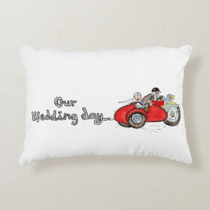 Hochzeit Motorrad & Beiwagen Braut und Bräutigam Dekokissen