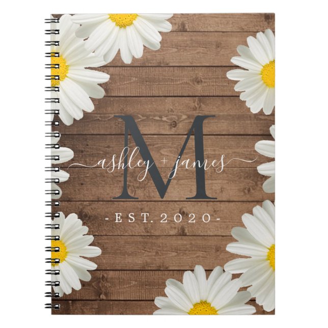 Hochzeit Mr. Monogram Daisies Floral Rustic Wood Notizblock (Vorderseite)