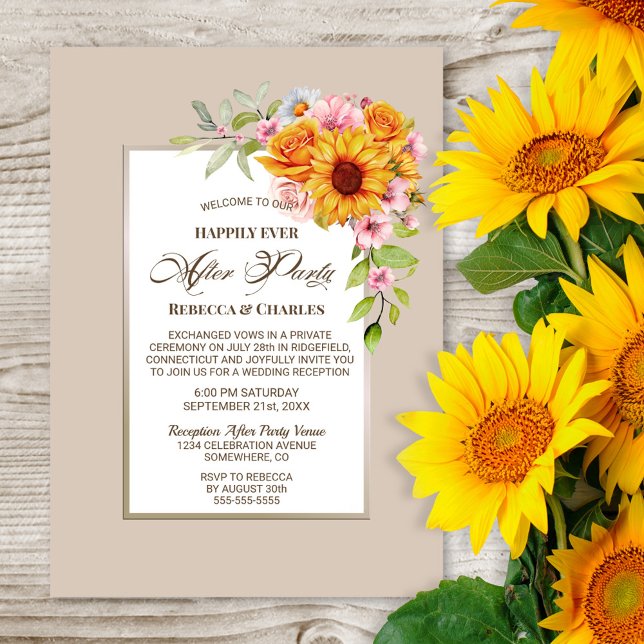 Hochzeit nach dem Party Sonnenblumenblume Empfang Einladung (Von Creator hochgeladen)
