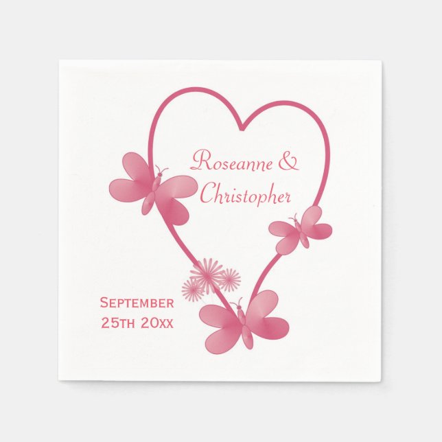 Hochzeit Napkins rosa Herz und Schmetterlinge Serviette (Vorderseite)