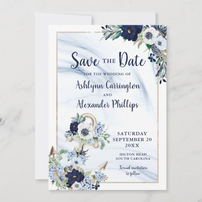 Hochzeit Nautic Anchor Floral SAVE THE DATE (Vorderseite)