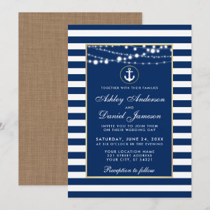 Hochzeit Nautic Blue Stripes Lights Einladung B