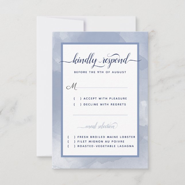 Hochzeit #Nautical Navy Steel Blue Watercolor Even RSVP Karte (Vorderseite)