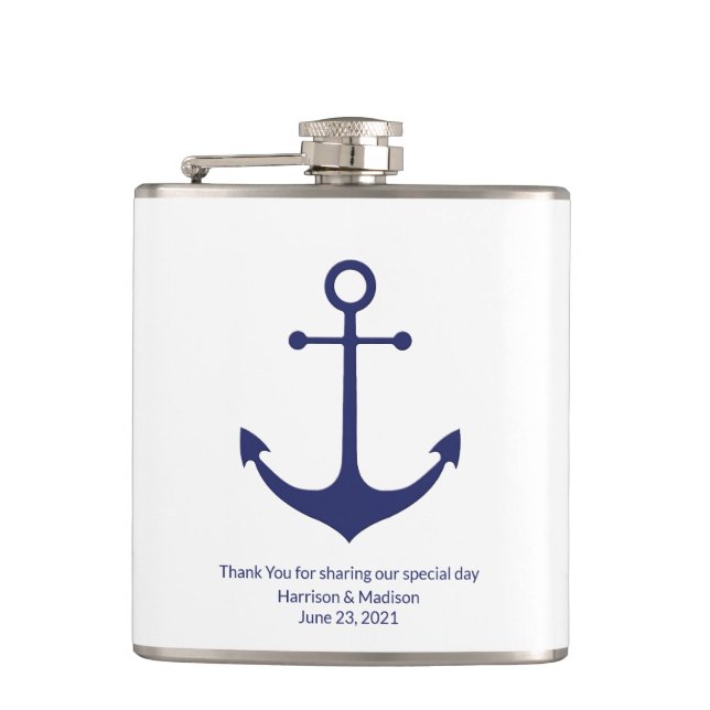Hochzeit nautische Anker Marine blaue Gefälligkeit Flachmann (Vorderseite)