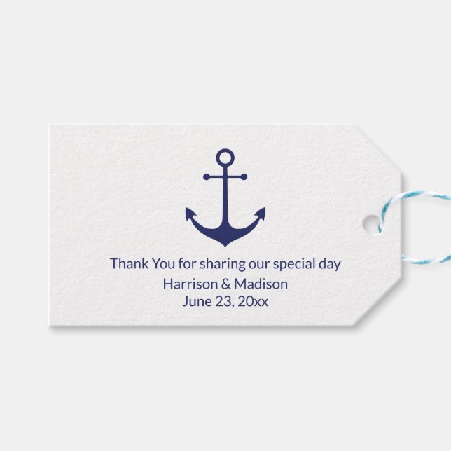 Hochzeit nautische Anker Marine blaue Gefälligkeit Geschenkanhänger (Vorderseite (Horizontal))