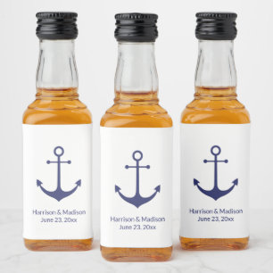 Hochzeit nautischer Anker blau weiß elegant Alkoholflaschenetikett
