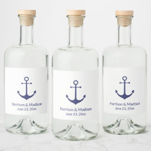 Hochzeit nautischer Anker blau weiß elegant Alkoholflaschenetikett