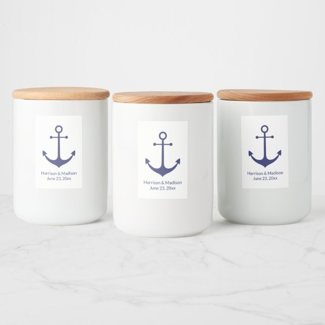 Hochzeit nautischer Anker blau weiß elegant Lebensmitteletikett (Flaschen)