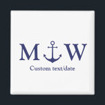 Hochzeit nautischer Ankermarineblau-Monogramm-Favo Magnet<br><div class="desc">Hochzeitsnautische Ankernacht blauer Monogramm-Favorit Magnet</div>