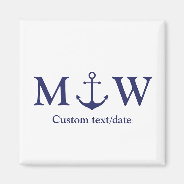 Hochzeit nautischer Ankermarineblau-Monogramm-Favo Magnet (Vorne)
