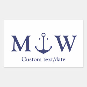 Hochzeit nautischer Ankermarineblau-Monogramm-Favo Rechteckiger Aufkleber