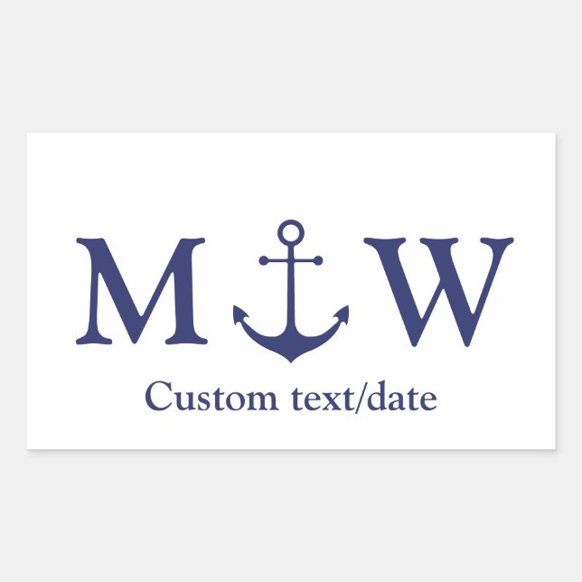 Hochzeit nautischer Ankermarineblau-Monogramm-Favo Rechteckiger Aufkleber (Vorderseite)