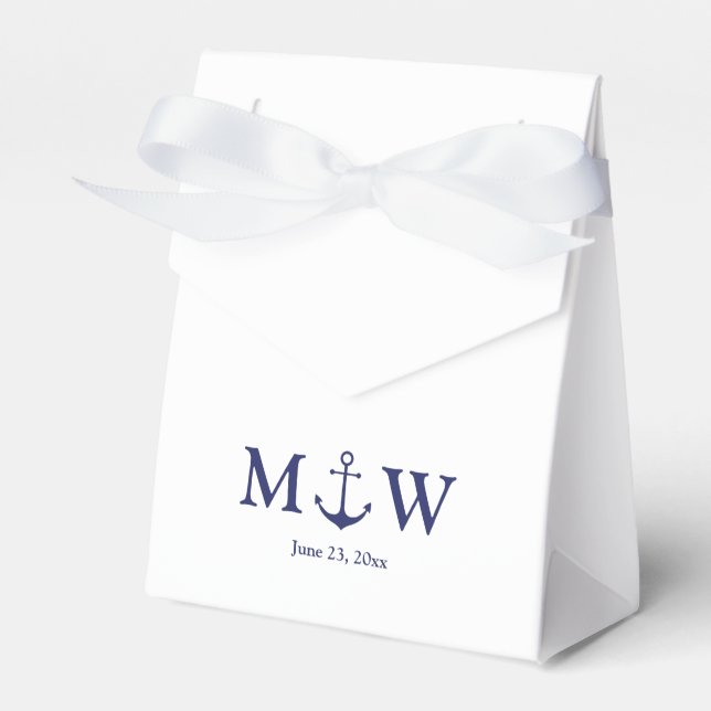 Hochzeit nautischer Ankernacht blaues Monogramm Geschenkschachtel (Vorderseite)