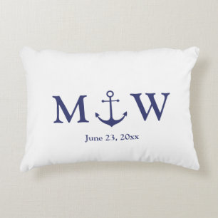 Hochzeit nautischer Ankernacht blaues weißes Monog Dekokissen