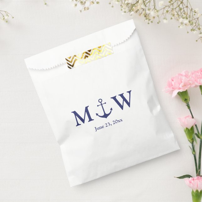 Hochzeit nautischer Ankernacht blaues weißes Monog Geschenktütchen (Versiegelt)