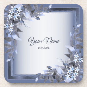 Hochzeit Navy Blau Floral Silber Grau Party Elegan Getränkeuntersetzer