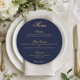 Hochzeit Navy Blau Gold Einfache Kalligrafie Rund Menükarte