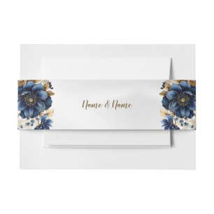 Hochzeit Navy Blau Weiß Golden Blumen Silber Einladungsbanderole