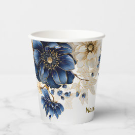 Hochzeit Navy Blau Weiß Golden Blumen Silber Pappbecher