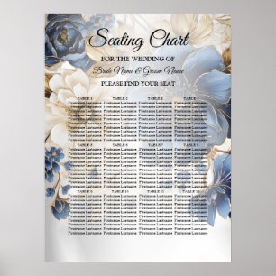 Hochzeit Navy Blau Weiß Golden Blumen Silber Poster